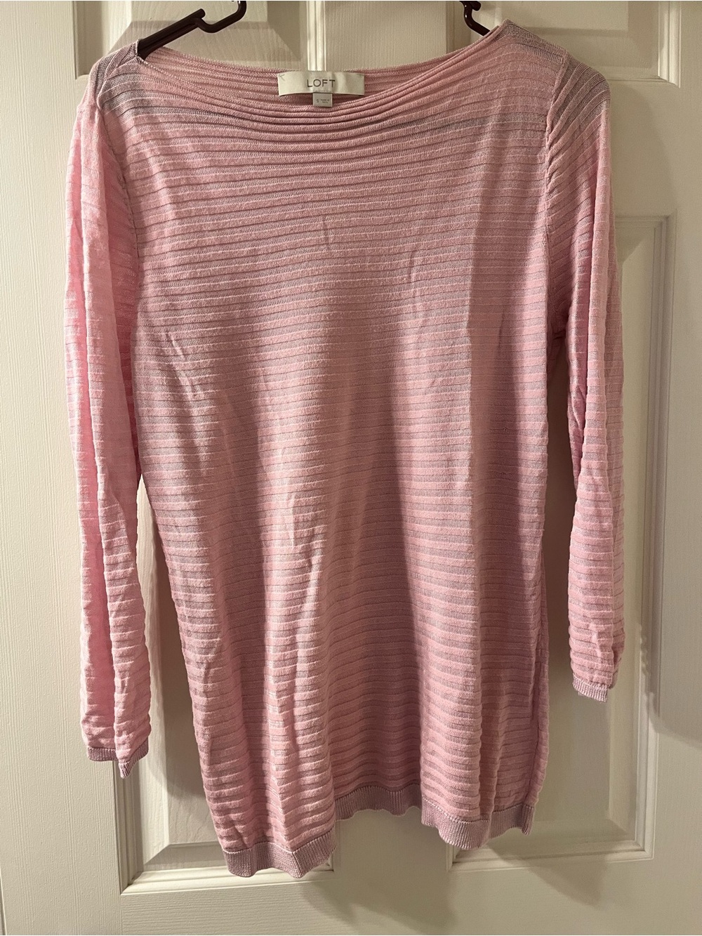 ann taylor LOFT women’s pink striped lightweight long sleeve top